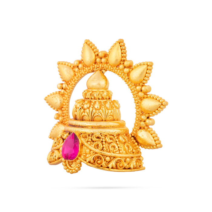 Half Crown With Arch - 3 x 3 Inches | Gold Polish & Single Stone Kireedam/ Kiridam/ Mukut for Deity - Head & Face Accessories