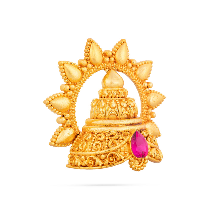 Half Crown With Arch - 3 x 3 Inches | Gold Polish & Single Stone Kireedam/ Kiridam/ Mukut for Deity - Head & Face Accessories