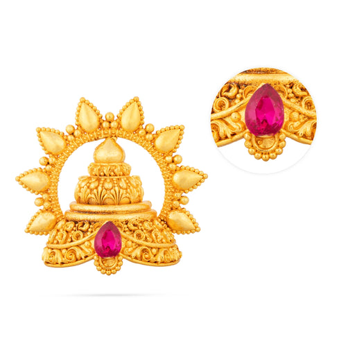 Half Crown With Arch - 3 x 3 Inches | Gold Polish & Single Stone Kireedam/ Kiridam/ Mukut for Deity - Head & Face Accessories