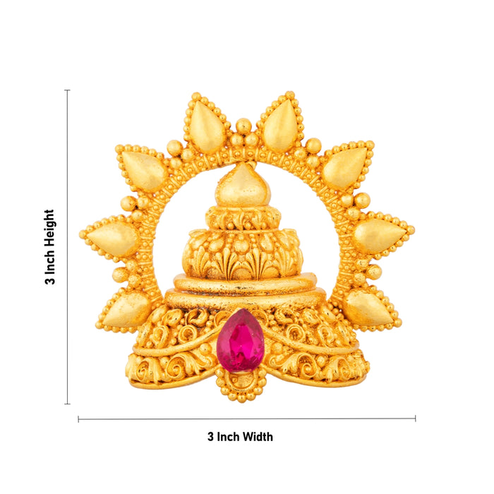 Half Crown With Arch - 3 x 3 Inches | Gold Polish & Single Stone Kireedam/ Kiridam/ Mukut for Deity - Head & Face Accessories