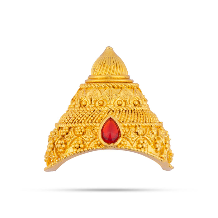 Half Crown - 1.25 x 1 Inches | Gold Polish & Single Stone Kireedam/ Kiridam/ Mukut for Deity - Head & Face Accessories