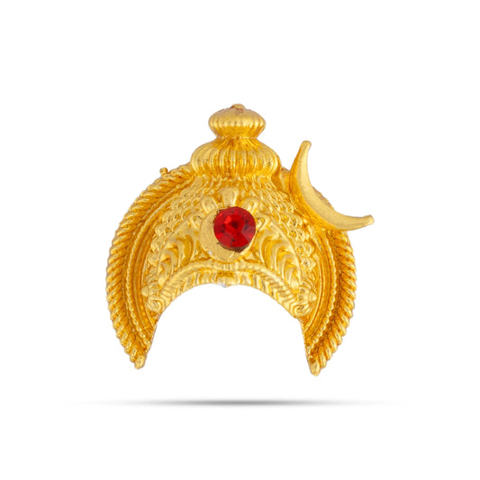 Half Crown - 1.25 x 1 Inches | Gold Polish & Single Stone Kireedam/ Kiridam/ Mukut for Deity - Head & Face Accessories