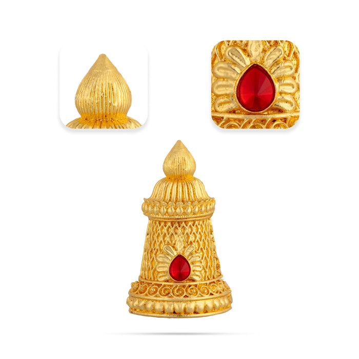 Half Stone Crown - 3 x 2.25 Inches | Gold Polish Single Stone Kireedam / Kiridam / Mukut For Deity Decor - Head & Face Accessories