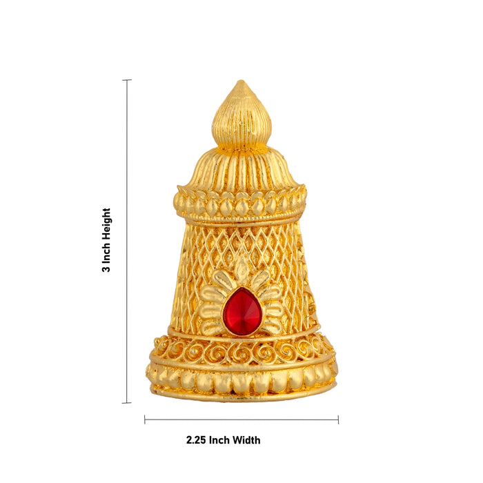 Half Stone Crown - 3 x 2.25 Inches | Gold Polish Single Stone Kireedam / Kiridam / Mukut For Deity Decor - Head & Face Accessories