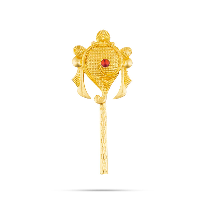 Vishnu Shankh Chakra Pair - 4.25 x 1.75 Inches | Gold Polish & Single Stone Shankha Chakra/ Chakra Shankh for Deity - Deity Accessories