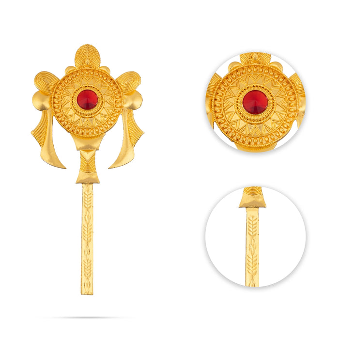 Vishnu Shankh Chakra Pair- 5.75 x 2.5 Inches | Gold Polish &Single Stone Shankha Chakra/Chakra Shankh for Deity - Deity Accessories