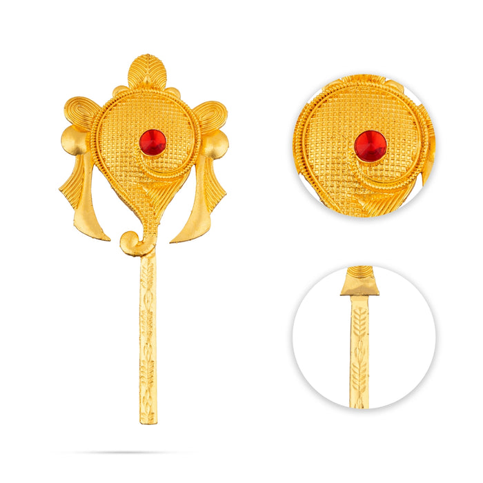 Vishnu Shankh Chakra Pair- 5.75 x 2.5 Inches | Gold Polish &Single Stone Shankha Chakra/Chakra Shankh for Deity - Deity Accessories