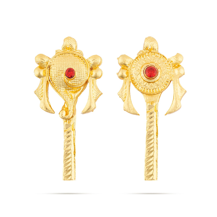 Vishnu Shankh Chakra Pair - 2 x 0.75 Inches | Gold Polish & Single Stone Shankha Chakra/ Chakra Shankh for Deity - Deity Accessories