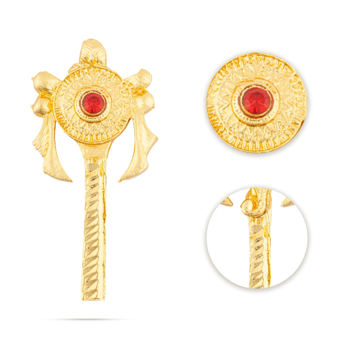 Vishnu Shankh Chakra Pair - 2 x 0.75 Inches | Gold Polish & Single Stone Shankha Chakra/ Chakra Shankh for Deity - Deity Accessories