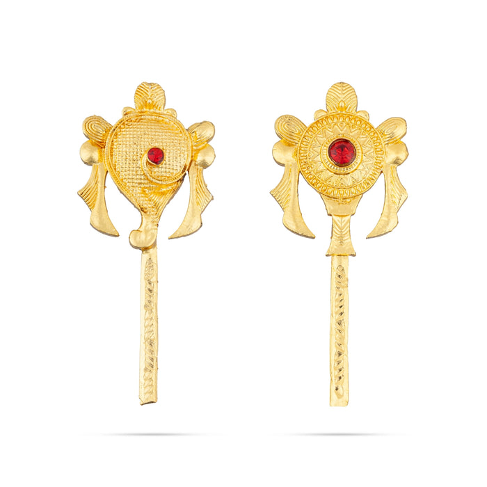 Vishnu Shankh Chakra Pair - 2.5 x 1 Inches | Gold Polish & Single Stone Shankha Chakra/ Chakra Shankh for Deity - Deity Accessories