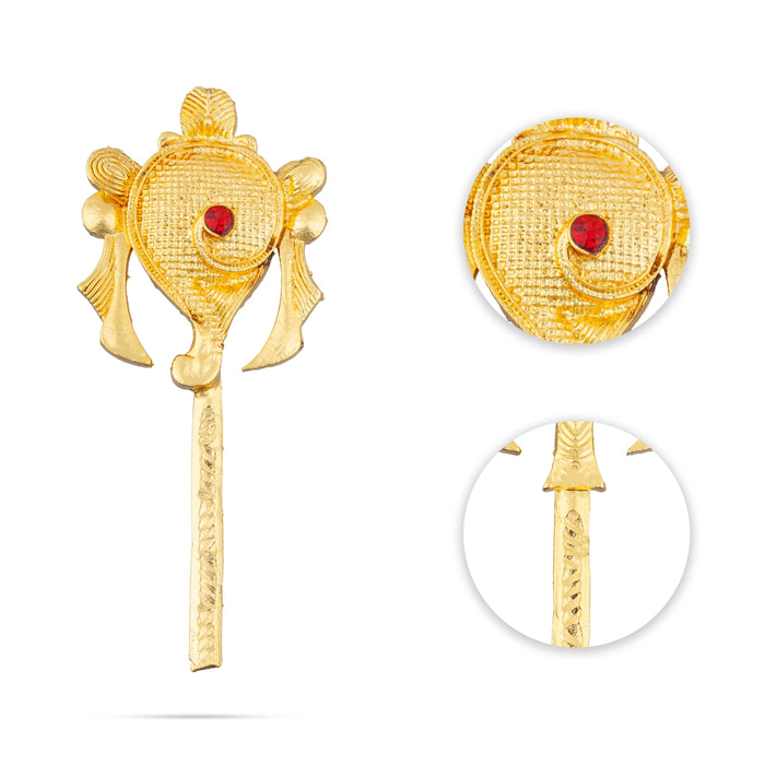 Vishnu Shankh Chakra Pair - 2.5 x 1 Inches | Gold Polish & Single Stone Shankha Chakra/ Chakra Shankh for Deity - Deity Accessories