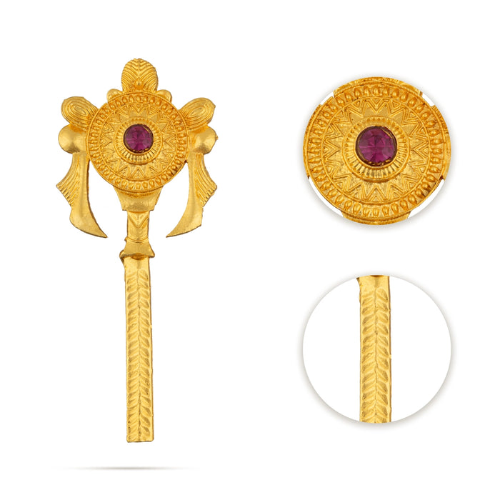 Vishnu Shankh Chakra Pair- 3.25 x 1.25 Inches | Gold Polish &Single Stone Shankha Chakra/Chakra Shankh for Deity - Deity Accessories