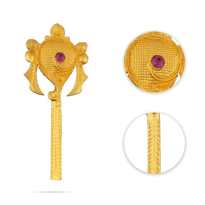 Vishnu Shankh Chakra Pair- 3.25 x 1.25 Inches | Gold Polish &Single Stone Shankha Chakra/Chakra Shankh for Deity - Deity Accessories