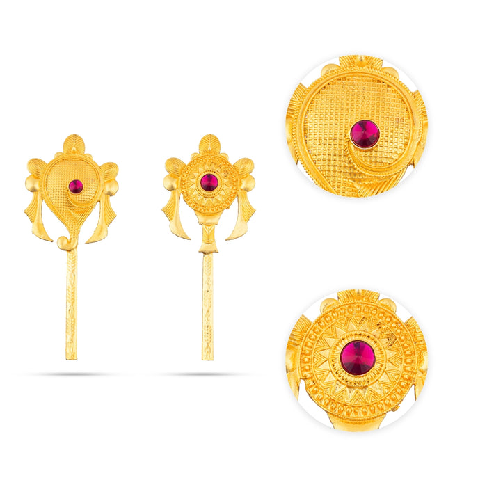 Vishnu Shankh Chakra Pair - 5.25 x 2 Inches | Gold Polish & Single Stone Shankha Chakra/ Chakra Shankh for Deity - Deity Accessories