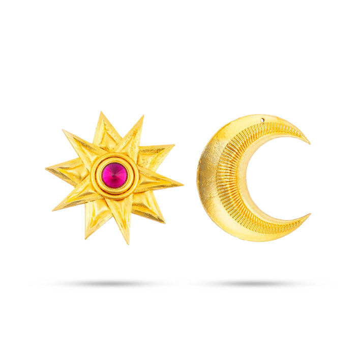 Sun And Moon Pair - 1.5 x 1 Inch | Hair Accessories/ Gold Polish & Single Stone Jewellery/ Sun Moon for Deity - Head & Face Accessories