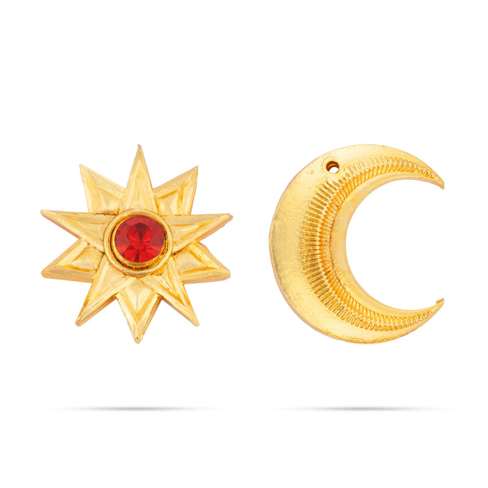 Sun And Moon Pair - 0.75 x 0.75 Inch | Hair Accessories/ Gold Polish & Single Stone Jewellery/ Sun Moon for Deity - Head & Face Accessories