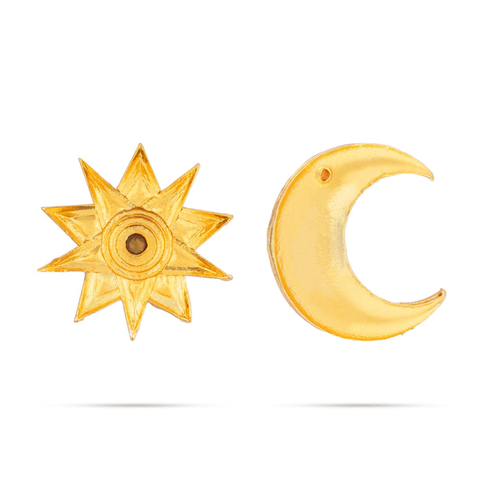 Sun And Moon Pair - 0.75 x 0.75 Inch | Hair Accessories/ Gold Polish & Single Stone Jewellery/ Sun Moon for Deity - Head & Face Accessories
