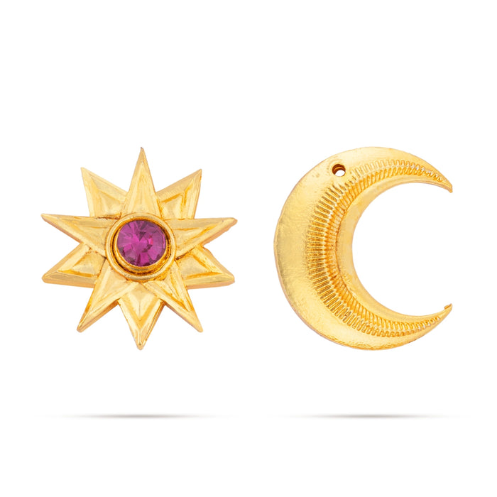 Sun And Moon Pair - 0.75 x 0.75 Inch | Hair Accessories/ Gold Polish & Single Stone Jewellery/ Sun Moon for Deity - Head & Face Accessories