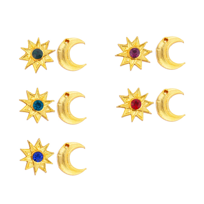 Sun And Moon Pair - 0.5 x 0.25 Inch | Hair Accessories/ Gold Polish & Single Stone Jewellery/ Sun Moon for Deity - Head & Face Accessories