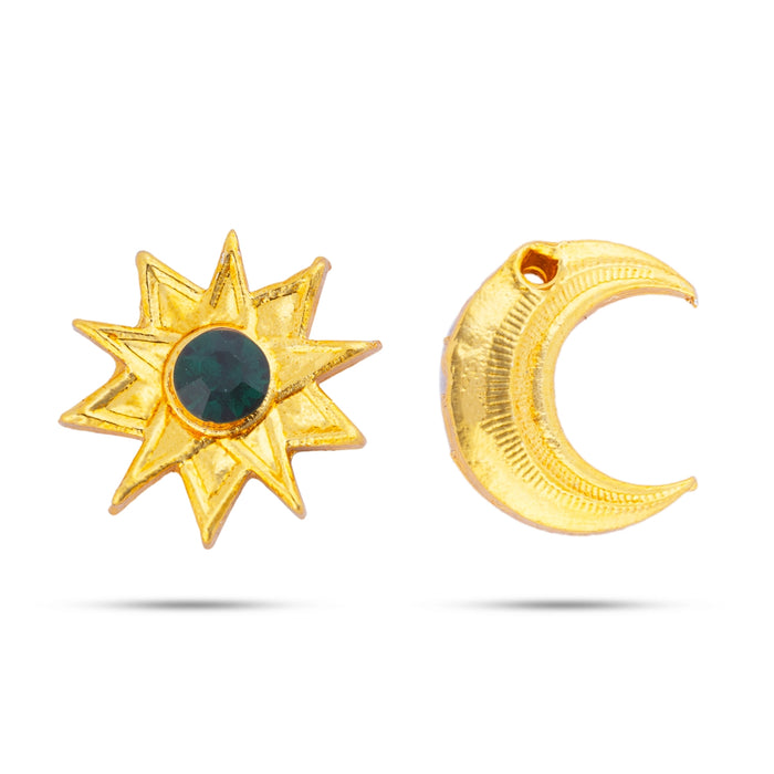Sun And Moon Pair - 0.5 x 0.25 Inch | Hair Accessories/ Gold Polish & Single Stone Jewellery/ Sun Moon for Deity - Head & Face Accessories