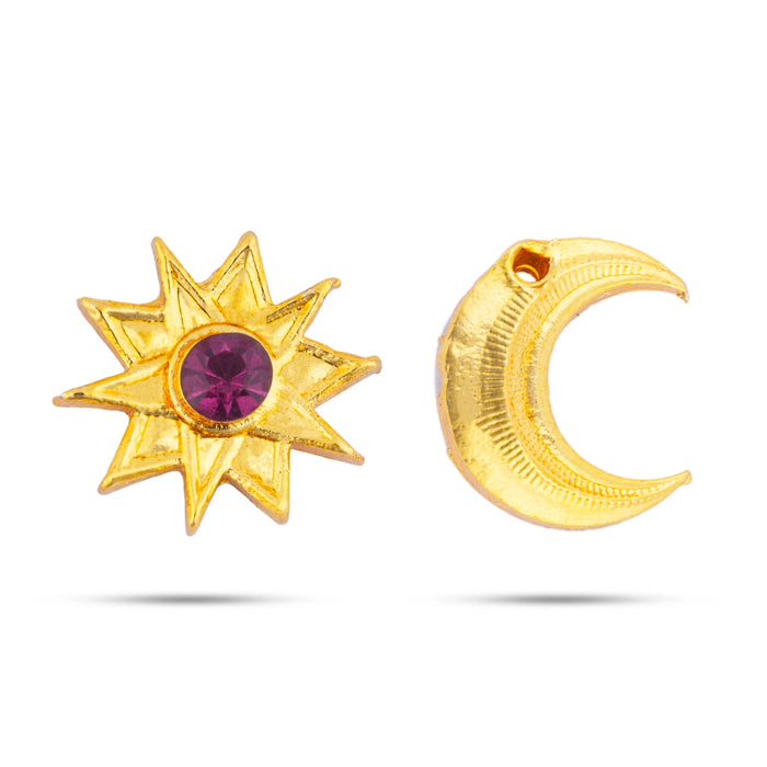 Sun And Moon Pair - 0.5 x 0.25 Inch | Hair Accessories/ Gold Polish & Single Stone Jewellery/ Sun Moon for Deity - Head & Face Accessories