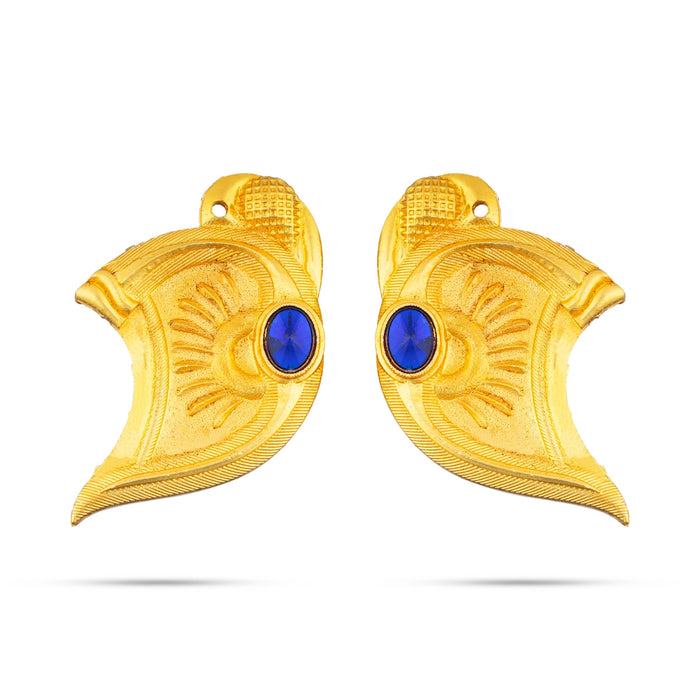 Gold Polish Earring Pair - 2 x 1 Inches | Single Stone Studs/ Karna Pathakam/ Ear Ring for Deity - Head & Face Accessories