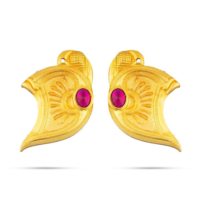 Gold Polish Earring Pair - 2 x 1 Inches | Single Stone Studs/ Karna Pathakam/ Ear Ring for Deity - Head & Face Accessories