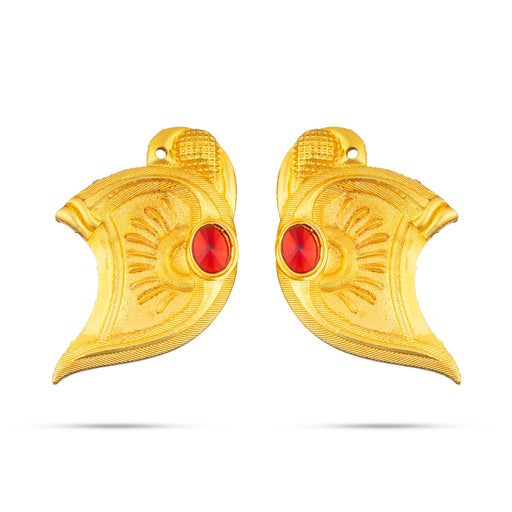 Gold Polish Earring Pair - 2 x 1 Inches | Single Stone Studs/ Karna Pathakam/ Ear Ring for Deity - Head & Face Accessories