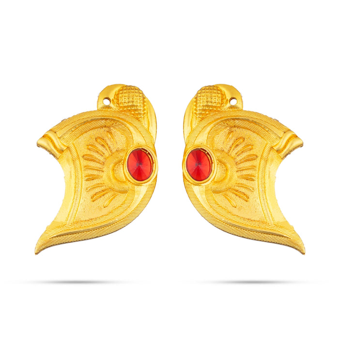 Gold Polish Earring Pair - 2 x 1 Inches | Single Stone Studs/ Karna Pathakam/ Ear Ring for Deity - Head & Face Accessories