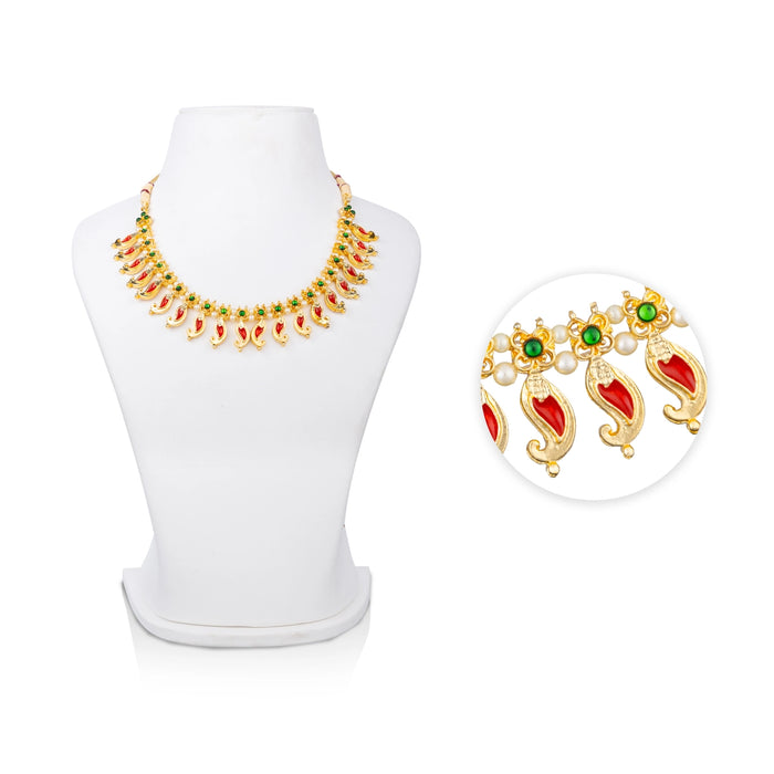 Kemp Necklace - 4 Inches | Artificial Jewelry/ Stone & Enamel Design Bharatanatyam Jewellery for Dance - Bharatanatyam Jewellery