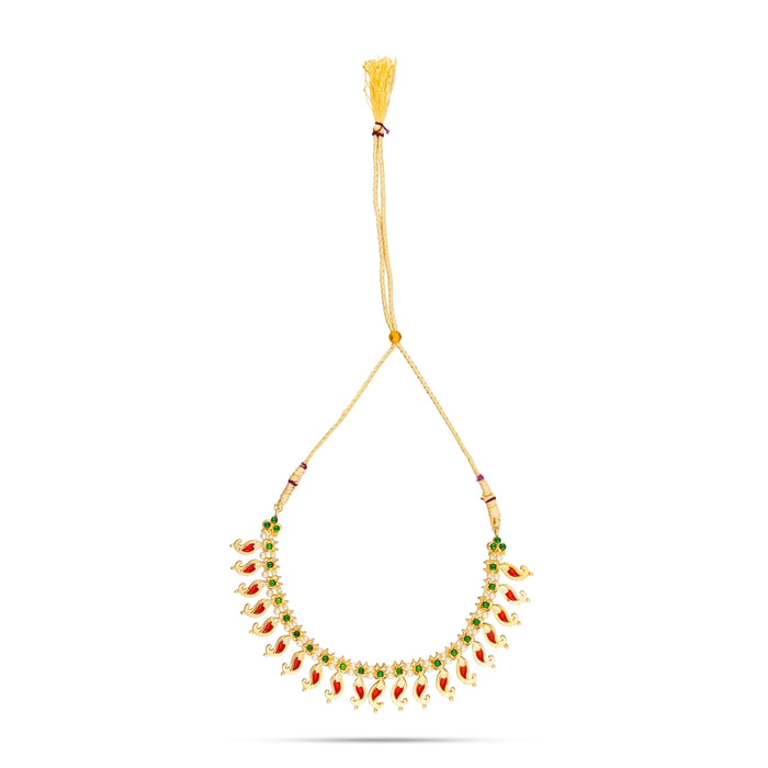 Kemp Necklace - 4 Inches | Artificial Jewelry/ Stone & Enamel Design Bharatanatyam Jewellery for Dance - Bharatanatyam Jewellery