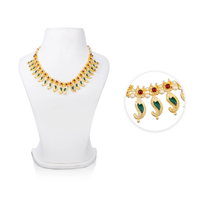 Kemp Necklace - 4 Inches | Artificial Jewelry/ Stone & Enamel Design Bharatanatyam Jewellery for Dance - Bharatanatyam Jewellery