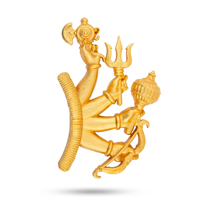 Hand With Astras - 4 x 2.5 Inches | Swamy Alangaram/ Gold Polish Hand With Weapon for Deity