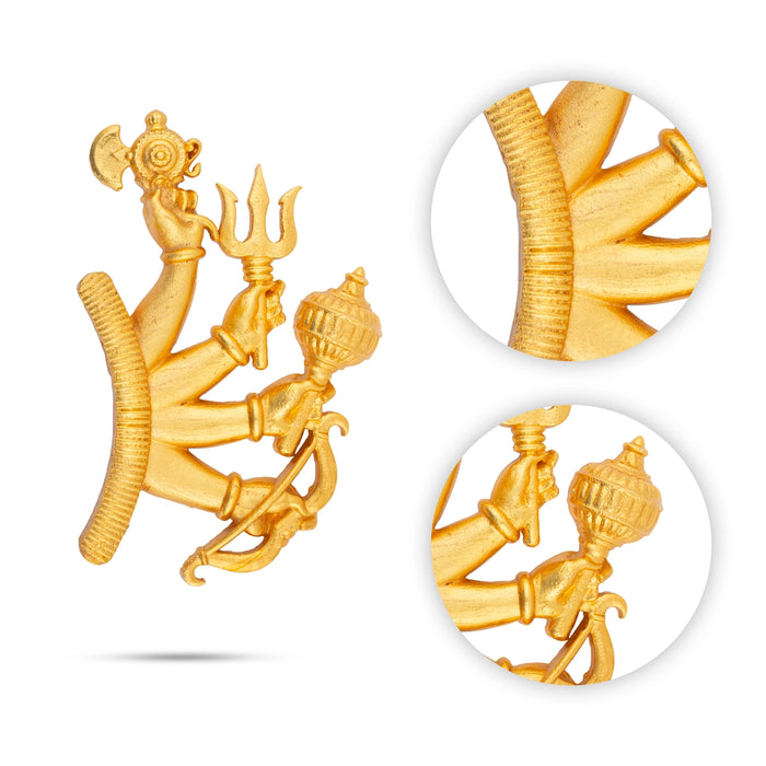 Hand With Astras - 4 x 2.5 Inches | Swamy Alangaram/ Gold Polish Hand With Weapon for Deity