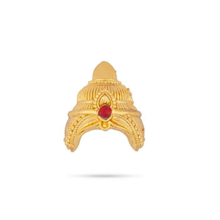 Half Crown - 1 x 0.75 Inches | Gold Polish Half Kiridam/ Single Stone Half Mukut/ Half Kireedam for Deity - Head & Face Accessories