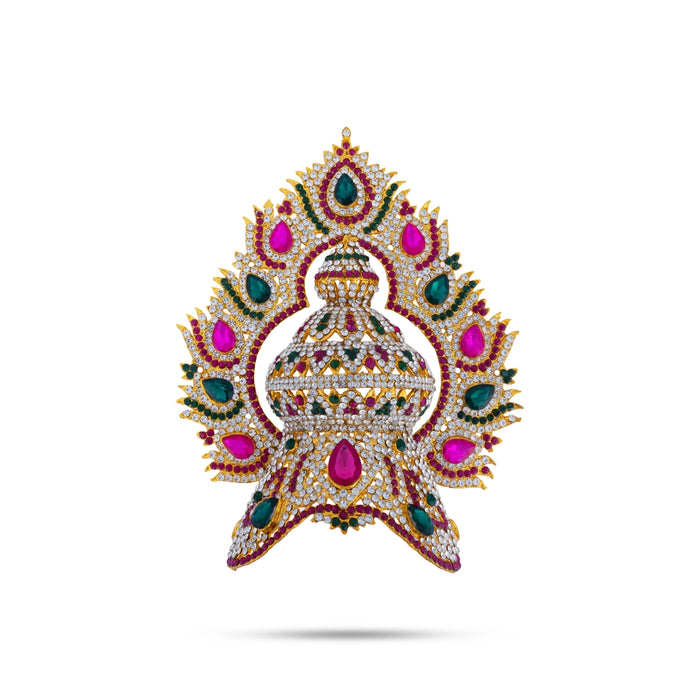 Half Crown With Lotus Arch - 7 x 6 Inches | Multicolour Stone Kiridam/ Stone Kireedam for Deity