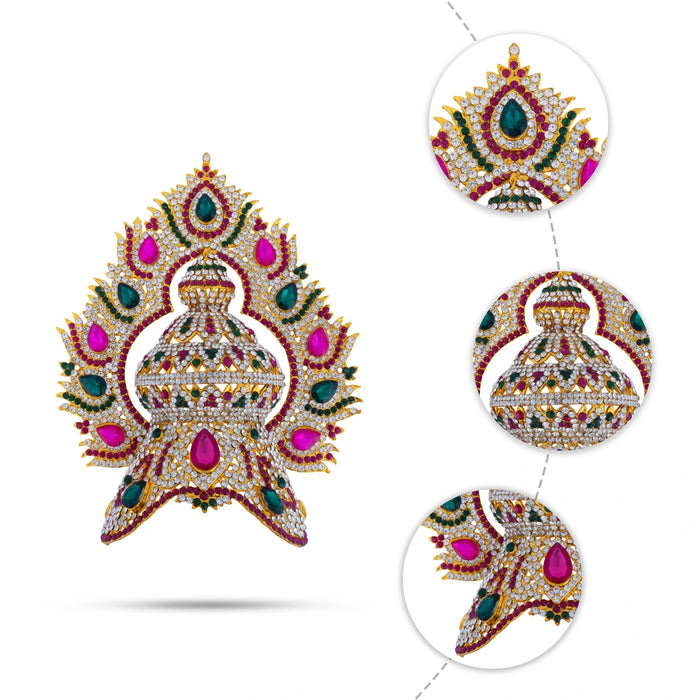 Half Crown With Lotus Arch - 7 x 6 Inches | Multicolour Stone Kiridam/ Stone Kireedam for Deity