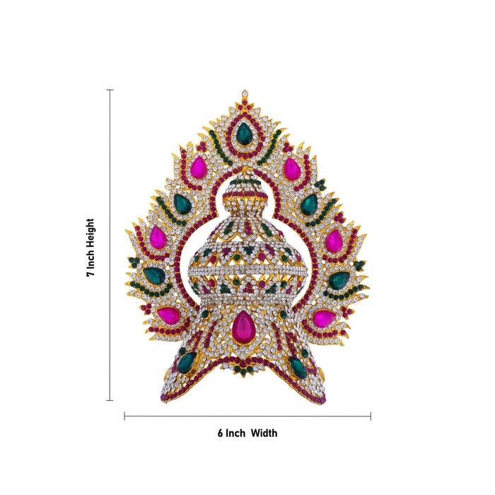 Half Crown With Lotus Arch - 7 x 6 Inches | Multicolour Stone Kiridam/ Stone Kireedam for Deity