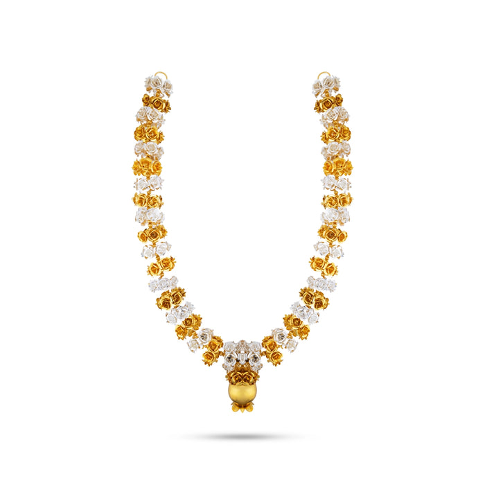 Rose Mala - 15 Inches | Gold & Silver Polish Necklace / Floral Mala for Pooja Decor