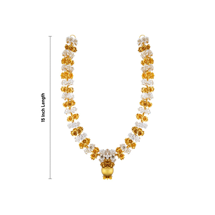 Rose Mala - 15 Inches | Gold & Silver Polish Necklace / Floral Mala for Pooja Decor