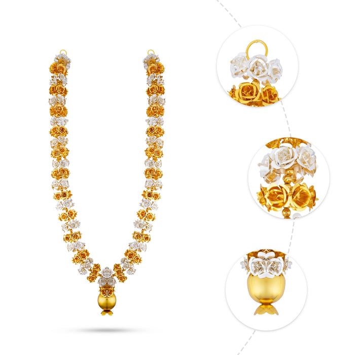 Rose Mala - 18 Inches | Gold & Silver Polish Artificial Garland / Floral Necklace for Deity Shringar