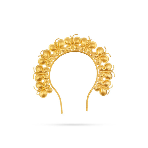 Butterfly Design Hair Arch- 3.5X3.25 Inches | Gold Polish Hair Accessory/Artificial Jewelry For Varalakshmi Decor - Head & Face Accessories