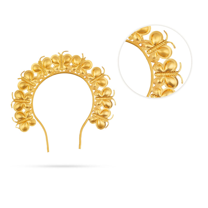 Butterfly Design Hair Arch- 3.5X3.25 Inches | Gold Polish Hair Accessory/Artificial Jewelry For Varalakshmi Decor - Head & Face Accessories