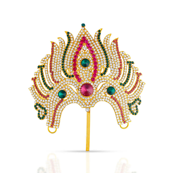 Lotus Design Hair Arch - 7 x 6.5 Inches | Multicolour Stone Jewellery/ Hair Accessory For Deity Decor