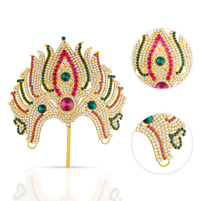 Lotus Design Hair Arch - 7 x 6.5 Inches | Multicolour Stone Jewellery/ Hair Accessory For Deity Decor