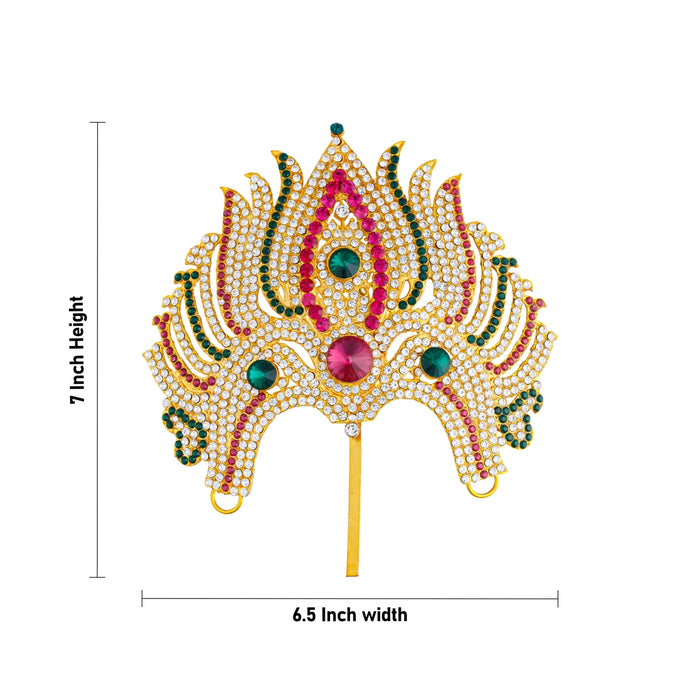Lotus Design Hair Arch - 7 x 6.5 Inches | Multicolour Stone Jewellery/ Hair Accessory For Deity Decor