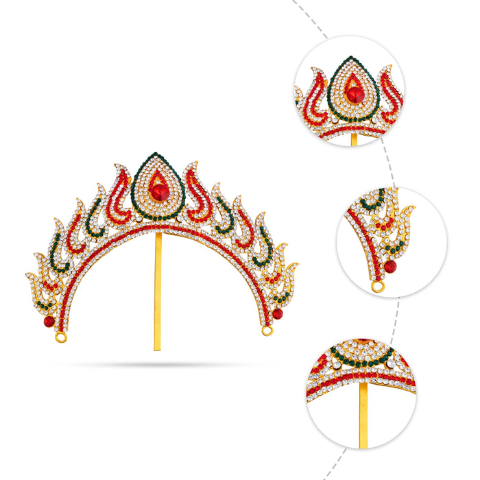 Jwala Arch - 6 x 6.5 Inches | Multicolour Stone Jewellery/ Hair Accessory/ Artificial Jewelry For Deity