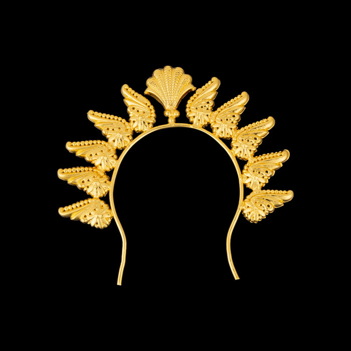Hair Arch - 3.5 x 3.5 Inches | Shankh Design Hair Accessory/ Gold Polish Jewellery for Deity - Head & Face Accessories