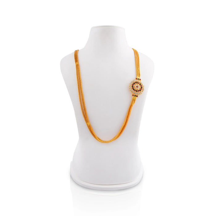 Mugappu Chain - 18 Inches | 3 Line Mogappu Chain/ Gold Polish With Multicolour Stone Artificial Jewellery for Women - Ethnic Wear Accessories