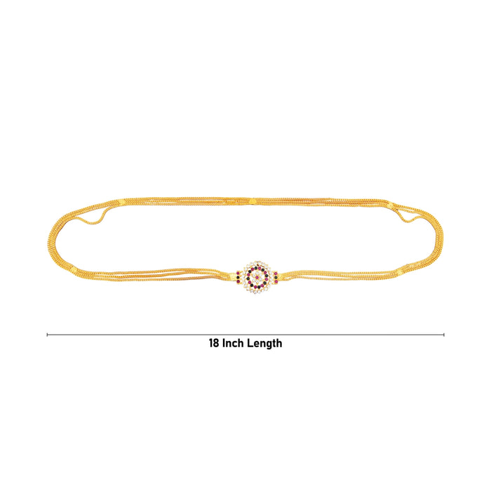 Mugappu Chain - 18 Inches | 3 Line Mogappu Chain/ Gold Polish With Multicolour Stone Artificial Jewellery for Women - Ethnic Wear Accessories